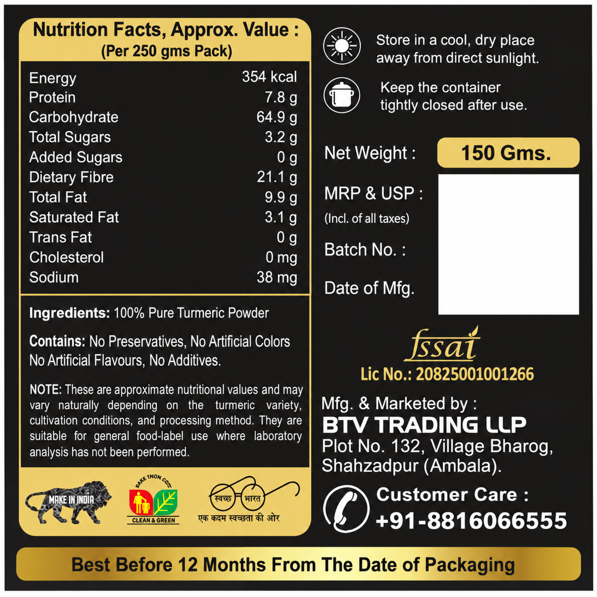 BTV Turmeric Powder | 100% Pure Haldi Powder